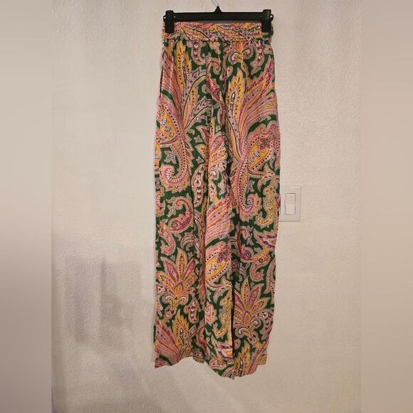 Zimmermann Green & Multicolor Linen Paisley Trouser Pants Size 4 - Picture 10 of 14
